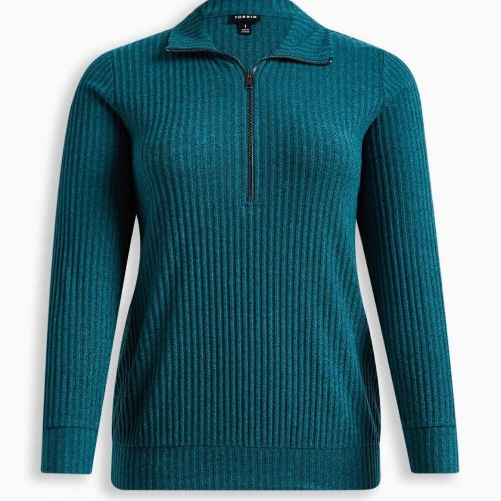 Torrid Relaxed Fit Super Soft Plush Rib Quarter Zip Sweatshirt Green Size 3X